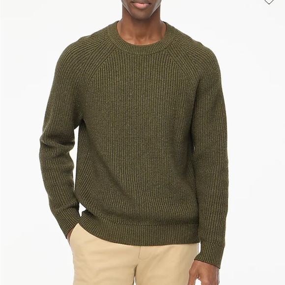 J crew Raglan shaker-stitch crewneck sweater Hthr Distressed Fatigue - Picture 1 of 3